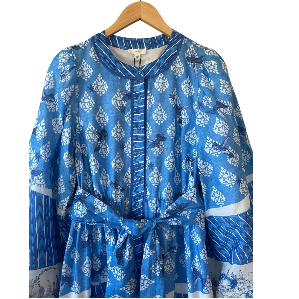 A LOVES A Cobalt Blue Long Sleeve Cotton Maxi Dress Boho Cottage Medium NWT - Picture 3 of 16